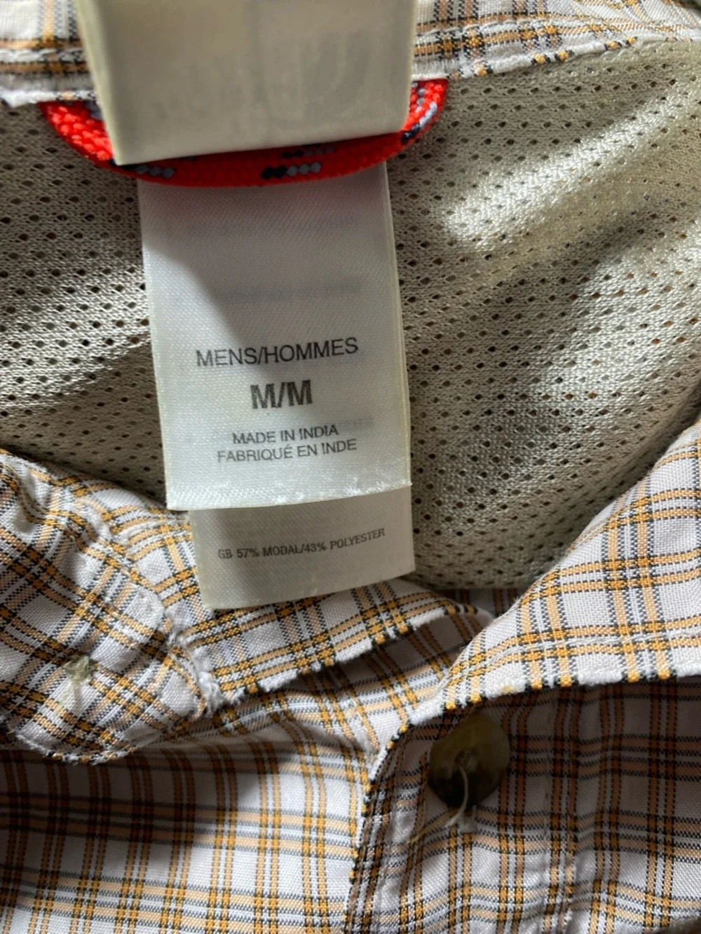 North Face Short Sleeve Button-Up Shirt Brown Check Front Zip Pocket Sz Medium